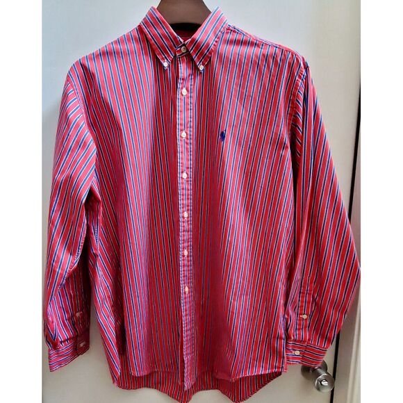 Ralph Lauren Stripe Red/Blue/White Long Sleeve Button Up Classic Fit Pony Front - Picture 2 of 10